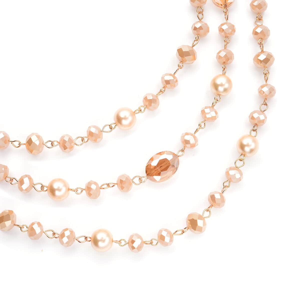 Simulated Champagne Pearl and Champagne Glass Layered Necklace 21.5-23.5 Inches in Goldtone image number 2