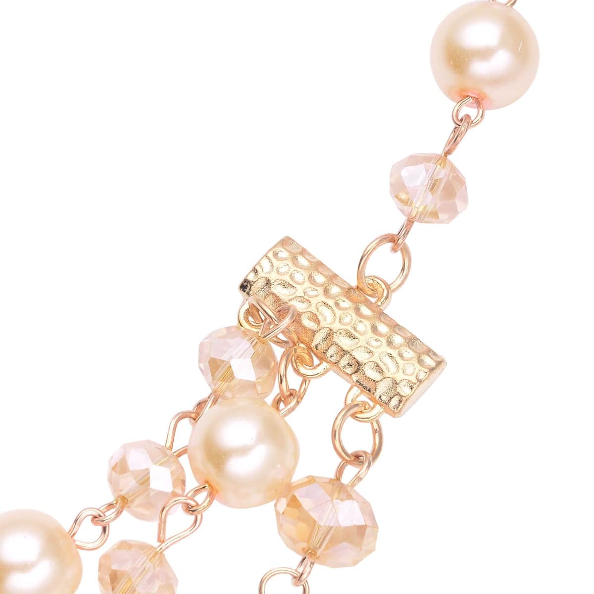 Simulated Champagne Pearl and Champagne Glass Layered Necklace 21.5-23.5 Inches in Goldtone image number 3