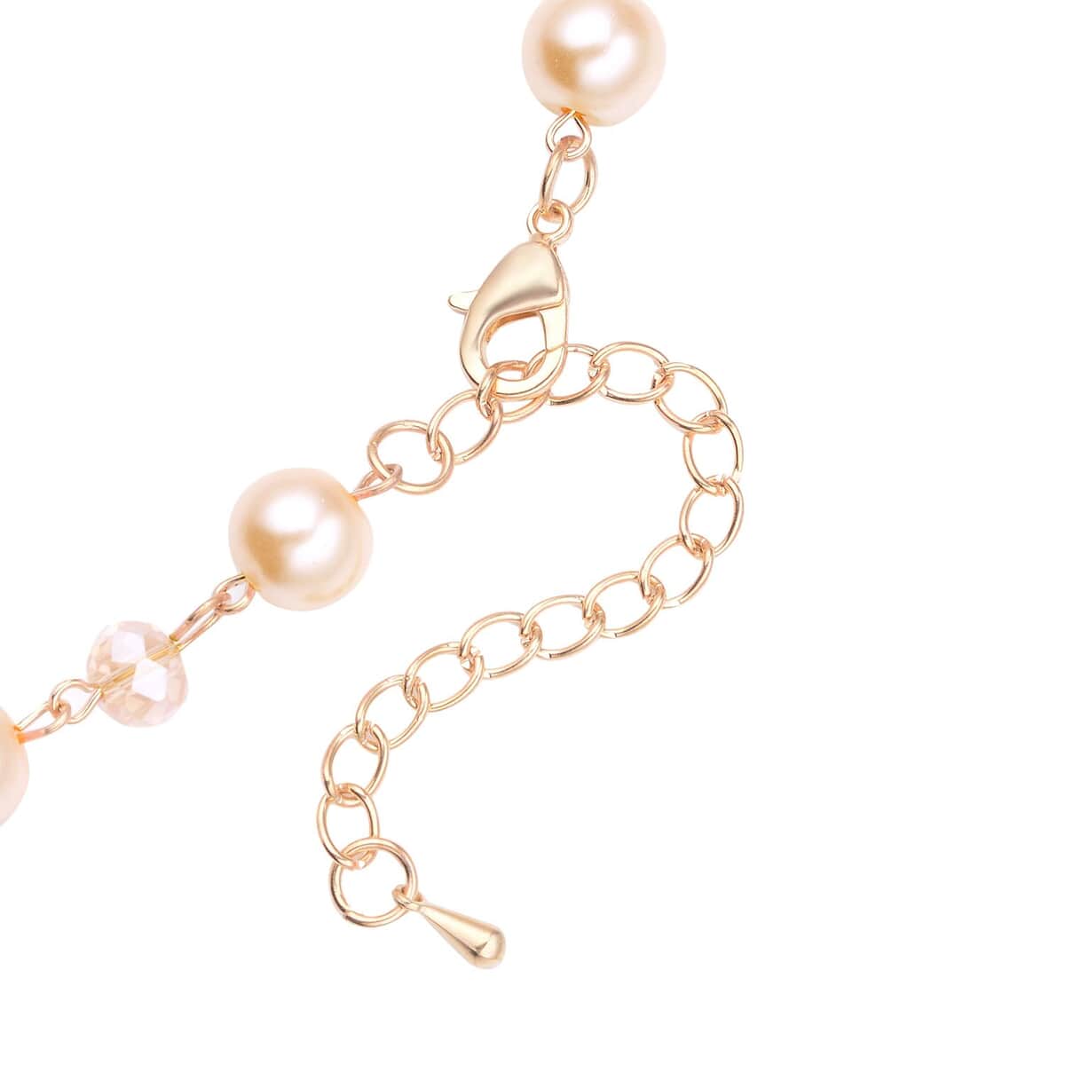 Simulated Champagne Pearl and Champagne Glass Layered Necklace 21.5-23.5 Inches in Goldtone image number 4