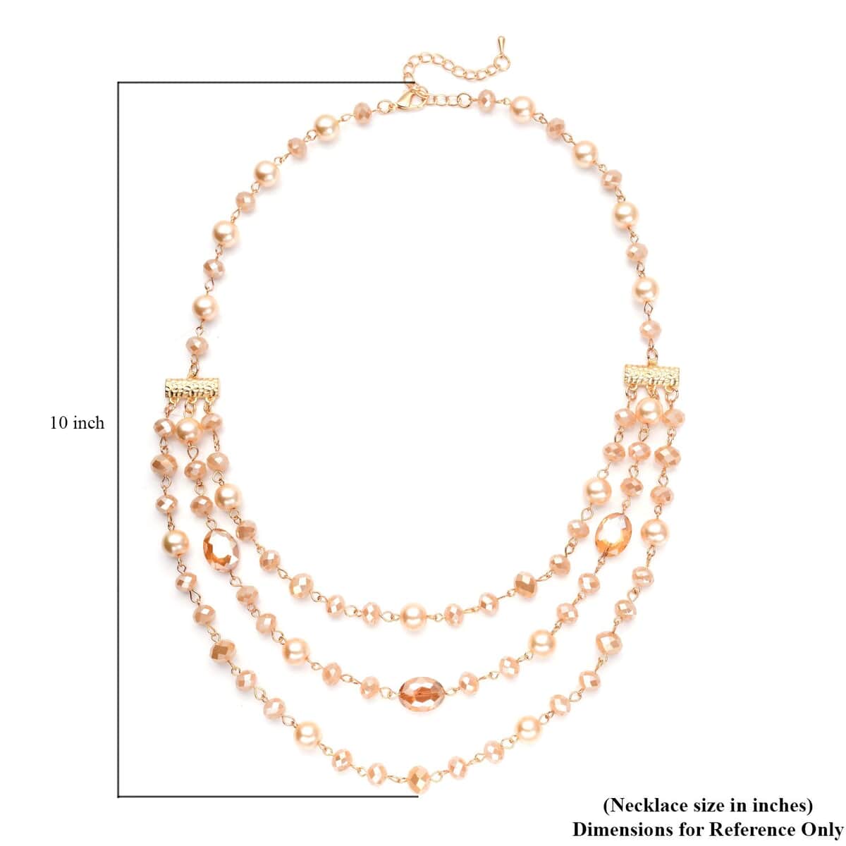 Simulated Champagne Pearl and Champagne Glass Layered Necklace 21.5-23.5 Inches in Goldtone image number 5