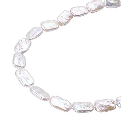 Long Square Shape White Cultured Pearl Necklace (20 Inches) in Rhodium Over Sterling Silver