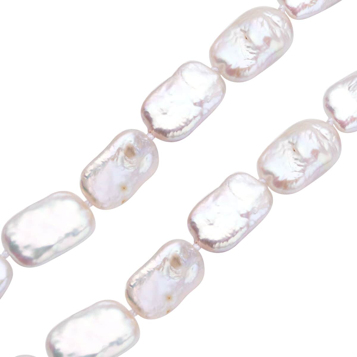 Long Square Shape White Keshi Pearl Necklace 20 Inches in Rhodium Over Sterling Silver image number 3