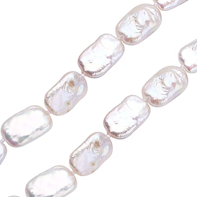 Long Square Shape White Cultured Pearl Necklace (20 Inches) in Rhodium Over Sterling Silver
