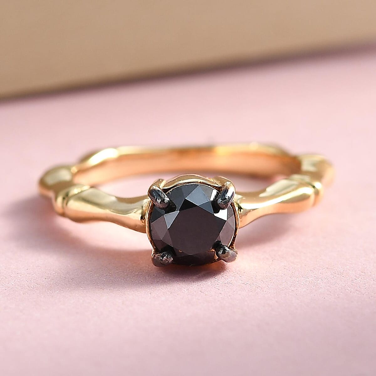 GP Italian Garden Collection Black Diamond (IR) Solitaire Ring in Vermeil YG Over Sterling Silver (Size 10.0) 1.00 ctw image number 1