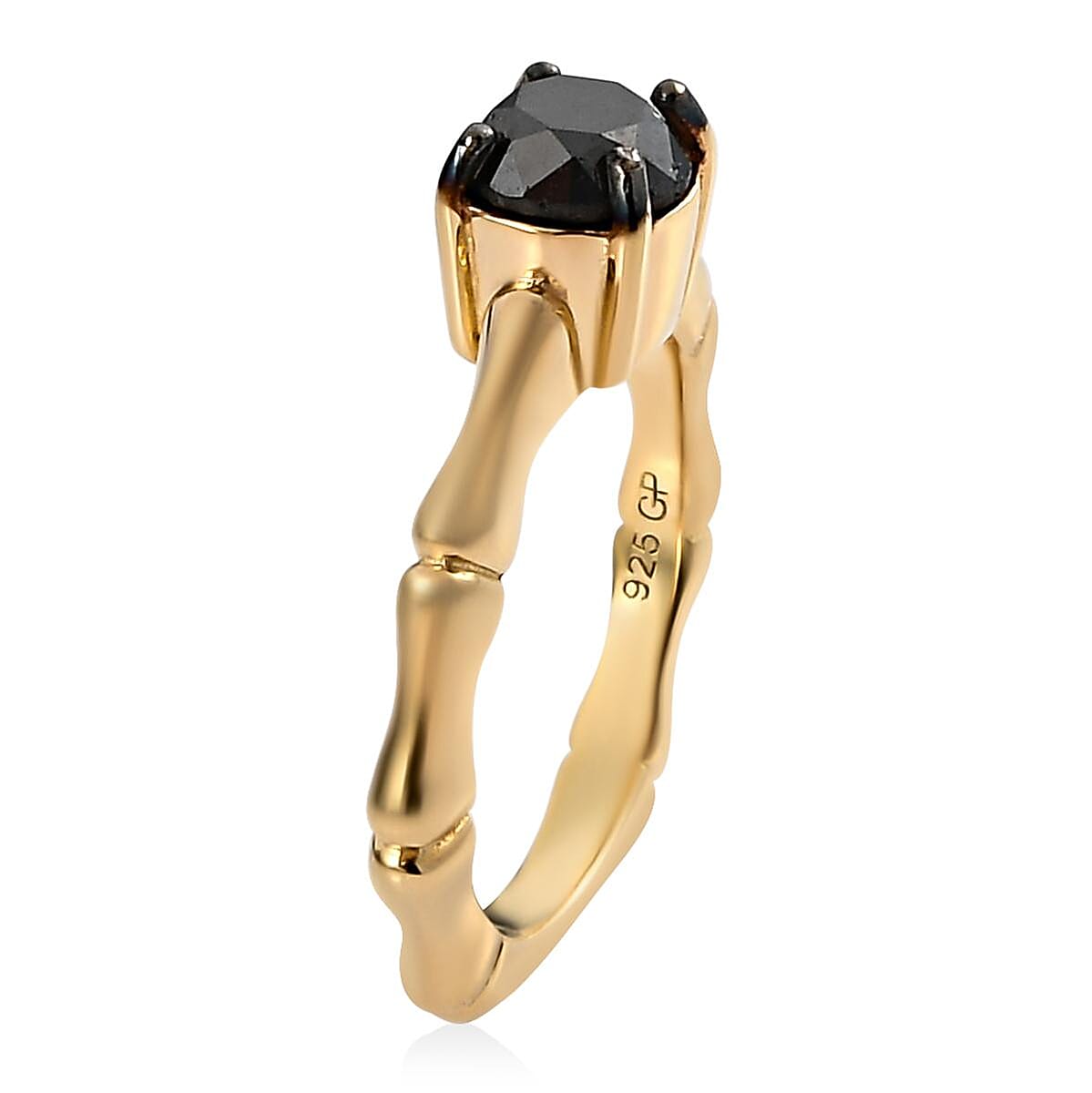 GP Italian Garden Collection Black Diamond Solitaire Ring in Vermeil YG Over Sterling Silver (Size 6.0) 1.00 ctw image number 3