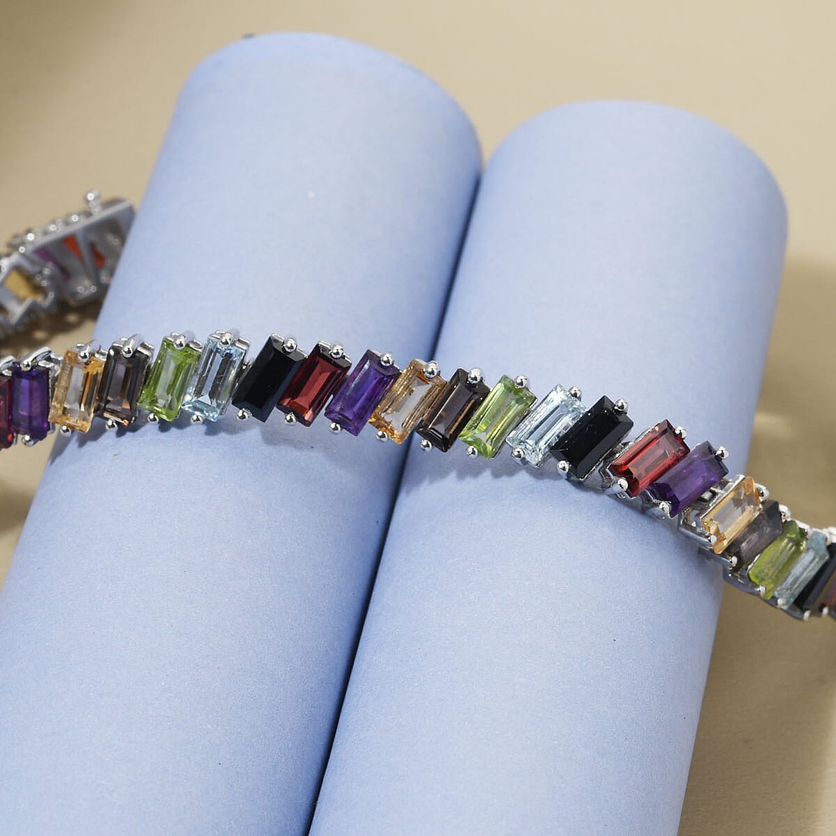 Multi Gemstone Tennis Bracelet in Platinum Over Sterling Silver (8.00 In) 13.65 Grams 23.60 ctw image number 1