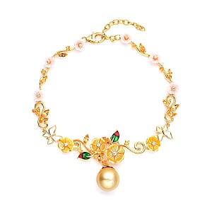 Jardin Collection South Sea Pearl and Carved Mother Of Pearl , Multi Gemstone Bracelet in Vermeil YG Over Sterling Silver (9.50 In) 2.35 ctw