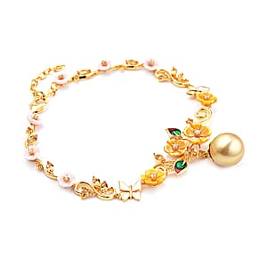 Jardin Collection South Sea Pearl and Carved Mother Of Pearl , Multi Gemstone Bracelet in Vermeil YG Over Sterling Silver (9.50 In) 2.35 ctw