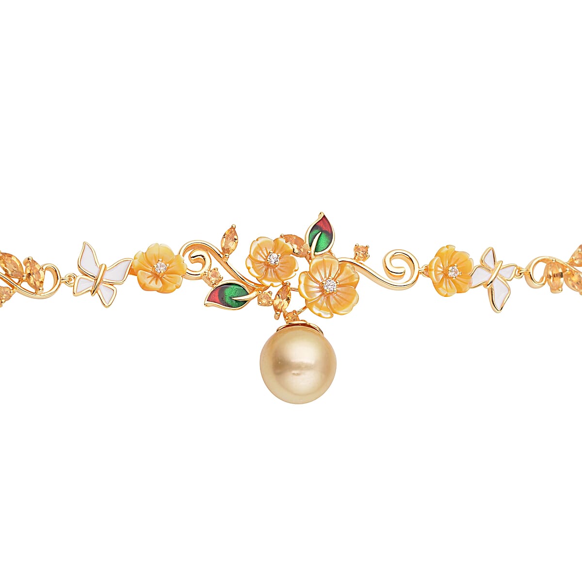Jardin Collection South Sea Pearl and Carved Mother Of Pearl , Multi Gemstone Bracelet in Vermeil YG Over Sterling Silver (9.50 In) 2.35 ctw image number 3
