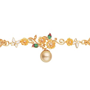 Jardin Collection South Sea Pearl and Carved Mother Of Pearl , Multi Gemstone Bracelet in Vermeil YG Over Sterling Silver (9.50 In) 2.35 ctw