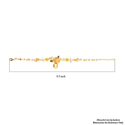 Jardin Collection South Sea Pearl and Carved Mother Of Pearl , Multi Gemstone Bracelet in Vermeil YG Over Sterling Silver (9.50 In) 2.35 ctw