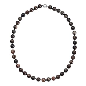 African Biotite 333.00 ctw 9-11mm Beaded Necklace 20 Inches in Rhodium Over Sterling Silver