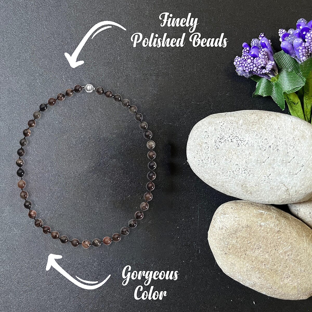 African Biotite 333.00 ctw 9-11mm Beaded Necklace 20 Inches in Rhodium Over Sterling Silver image number 2
