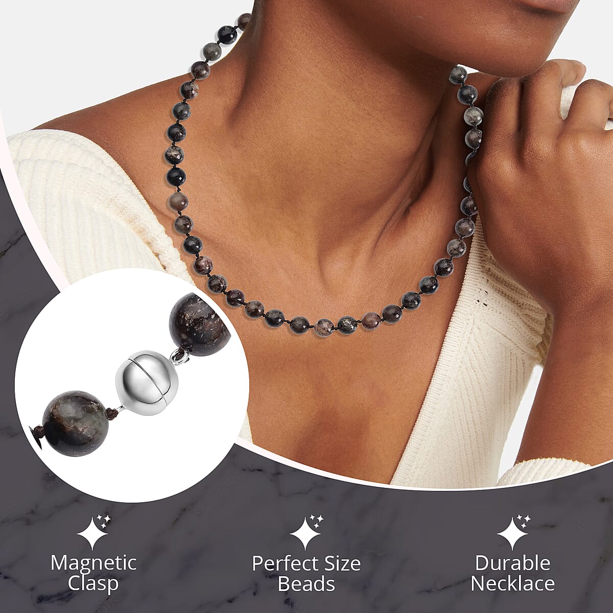 African Biotite 333.00 ctw 9-11mm Beaded Necklace 20 Inches in Rhodium Over Sterling Silver image number 3