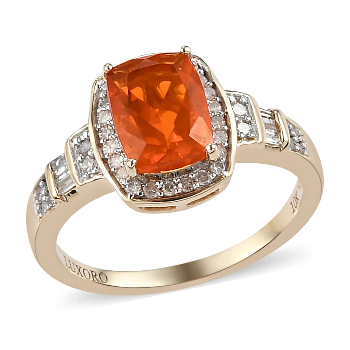 Luxoro 10K Yellow Gold Premium Mexican Fire Opal and Diamond Ring (Size 10.0) 2.75 Grams 1.25 ctw image number 0