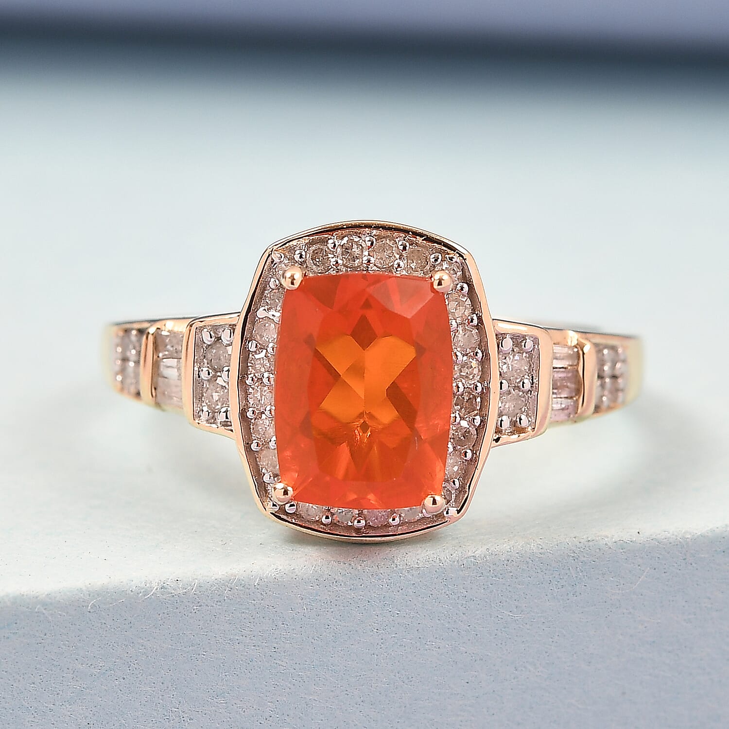 Luxoro 10K Yellow Gold AAA Premium Mexican Fire Opal and Diamond Ring (Size 10.0) 1.25 ctw