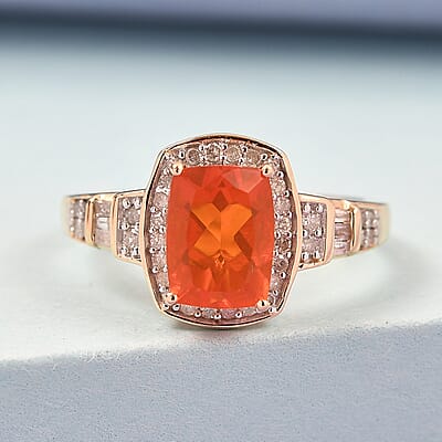 Luxoro 10K Yellow Gold AAA Premium Mexican Fire Opal and Diamond Ring (Size 10.0) 1.25 ctw