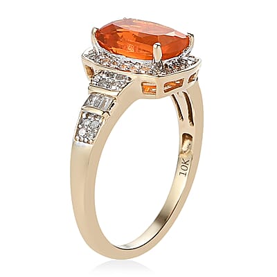 Luxoro 10K Yellow Gold AAA Premium Mexican Fire Opal and Diamond Ring (Size 10.0) 1.25 ctw