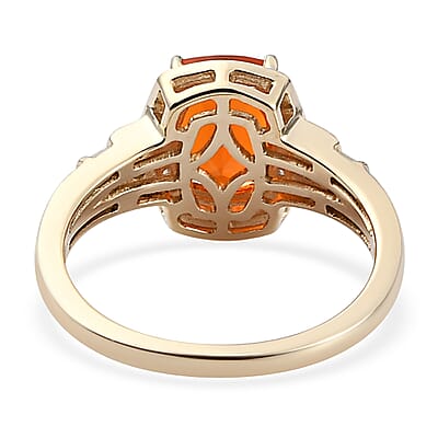Luxoro 10K Yellow Gold AAA Premium Mexican Fire Opal and Diamond Ring (Size 10.0) 1.25 ctw