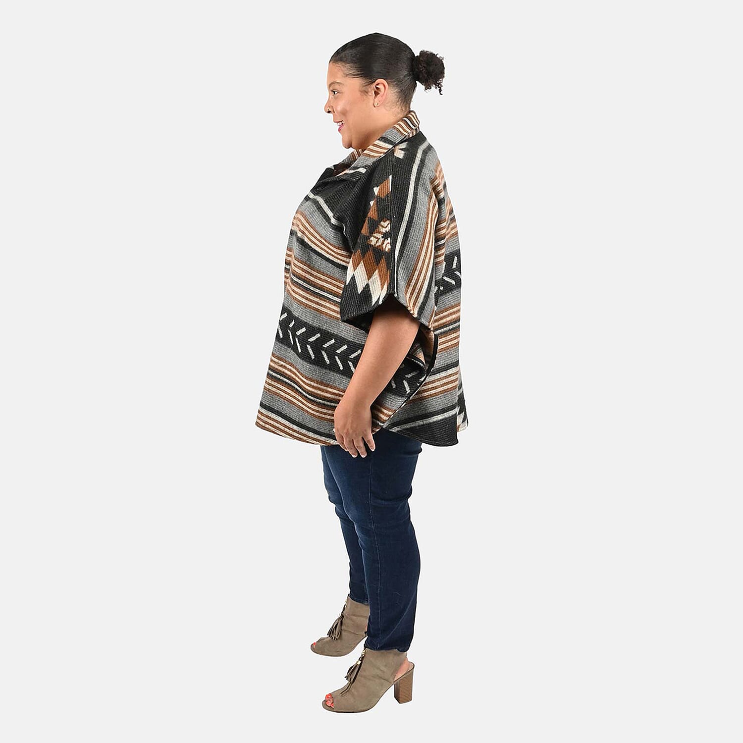 Tamsy Black and Brown Jacquard Jacket - One Size Missy