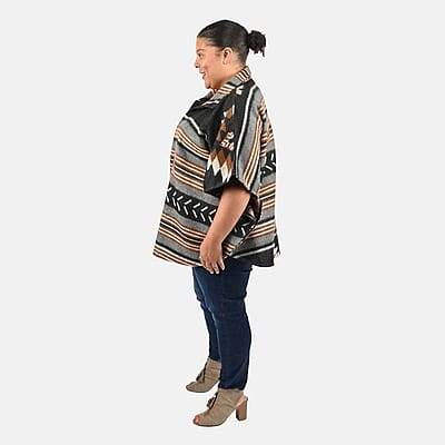 Tamsy Black and Brown Jacquard Jacket - One Size Missy