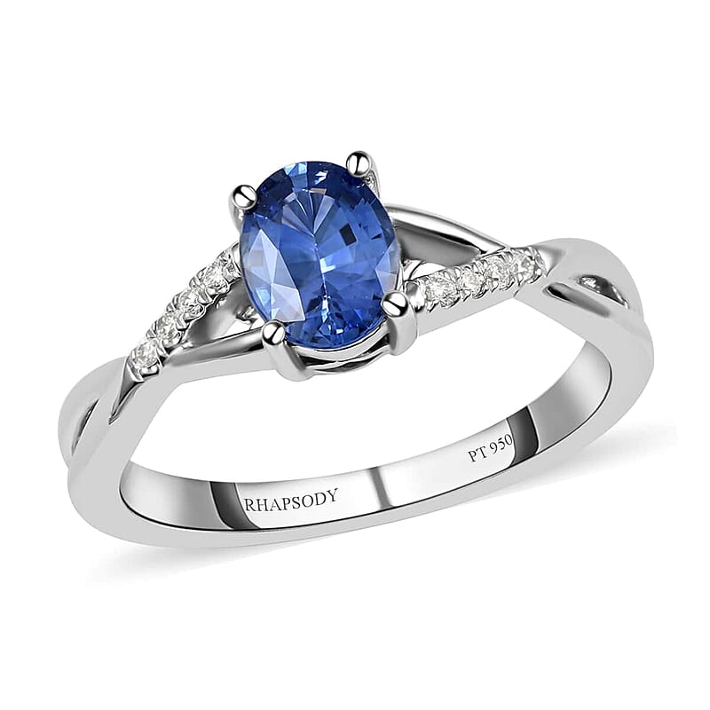 Certified and Appraised Rhapsody 950 Platinum AAAA Royal Ceylon Sapphire, Diamond (E-F, VS) Ring (Size 6.0) (6.50 g) 1.40 ctw