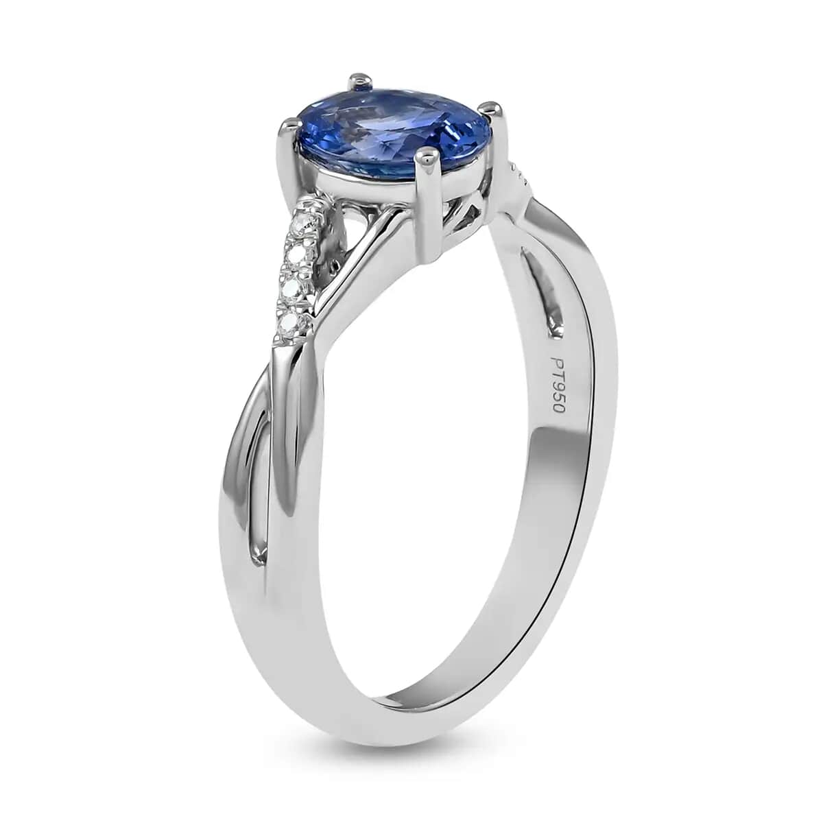 Certified Rhapsody 950 Platinum AAAA Royal Ceylon Sapphire and E-F VS Diamond Ring (Size 7.0) 6.50 Grams 1.40 ctw image number 3