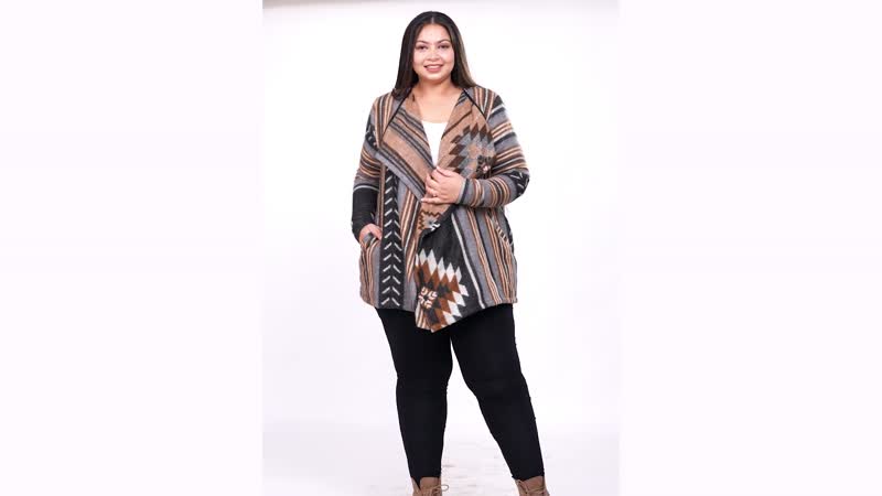TAMSY Black and Brown Jacquard Jacket - One Size Missy