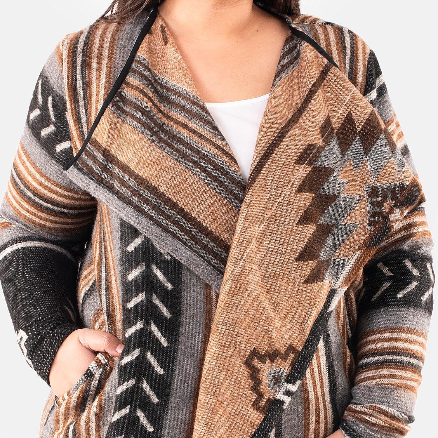 Tamsy Black and Brown Jacquard Jacket - One Size Missy
