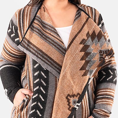 Tamsy Black and Brown Jacquard Jacket - One Size Missy