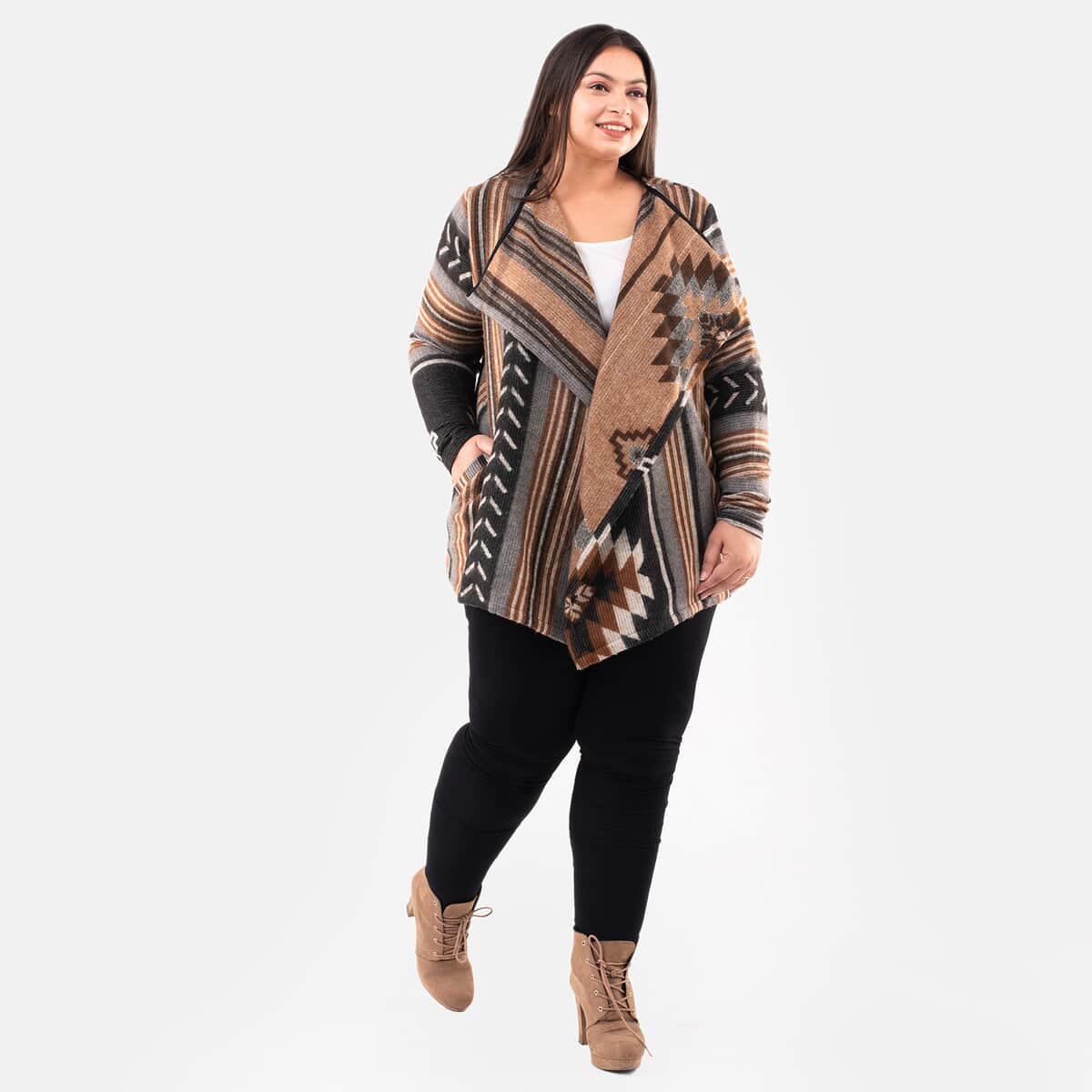 Tamsy Black and Brown Jacquard Jacket - One Size Curve image number 2