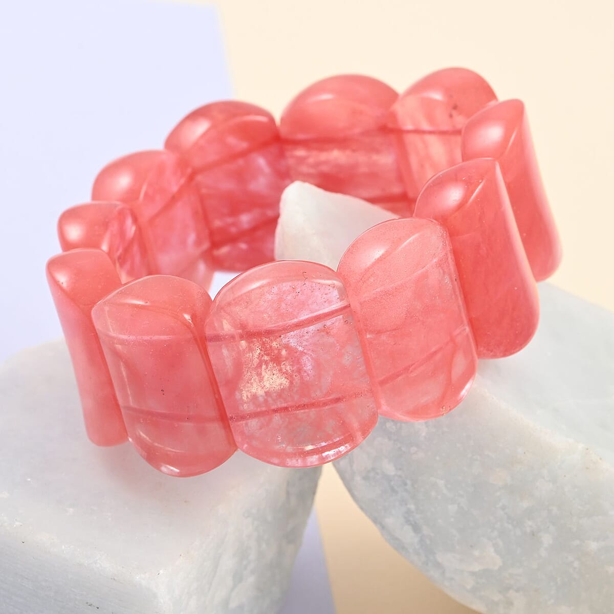 Cherry Quartz Section Stretch Bracelet 330.00 ctw image number 1