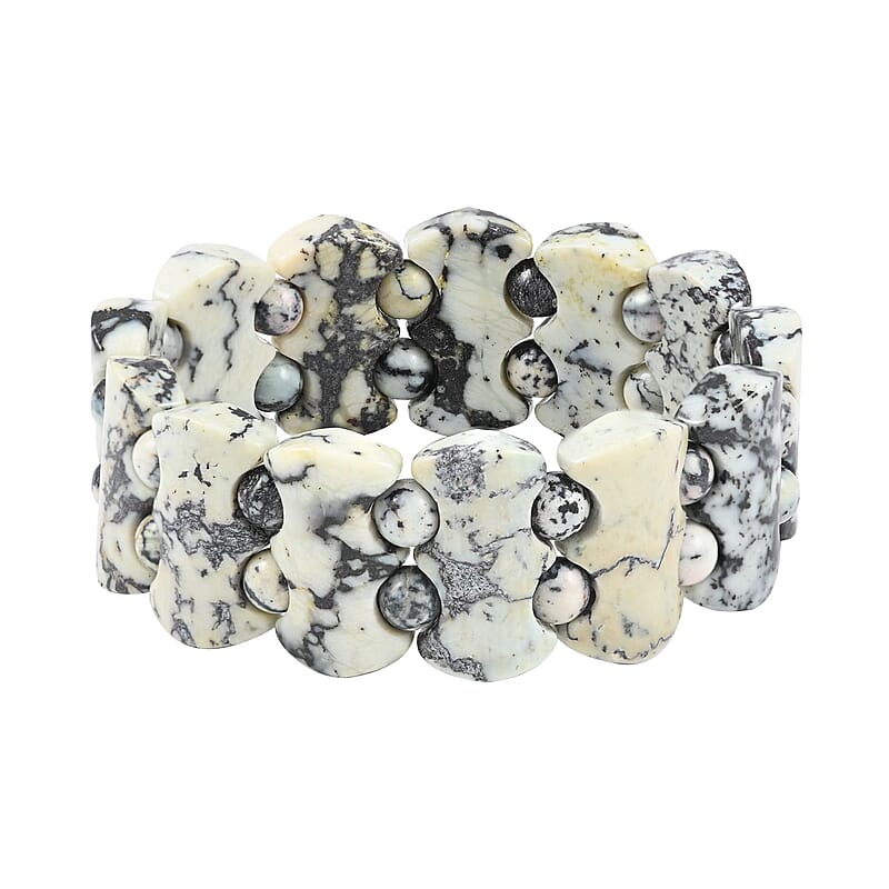 Lab Created White Turquoise Block Stretch Bracelet 255.00 ctw