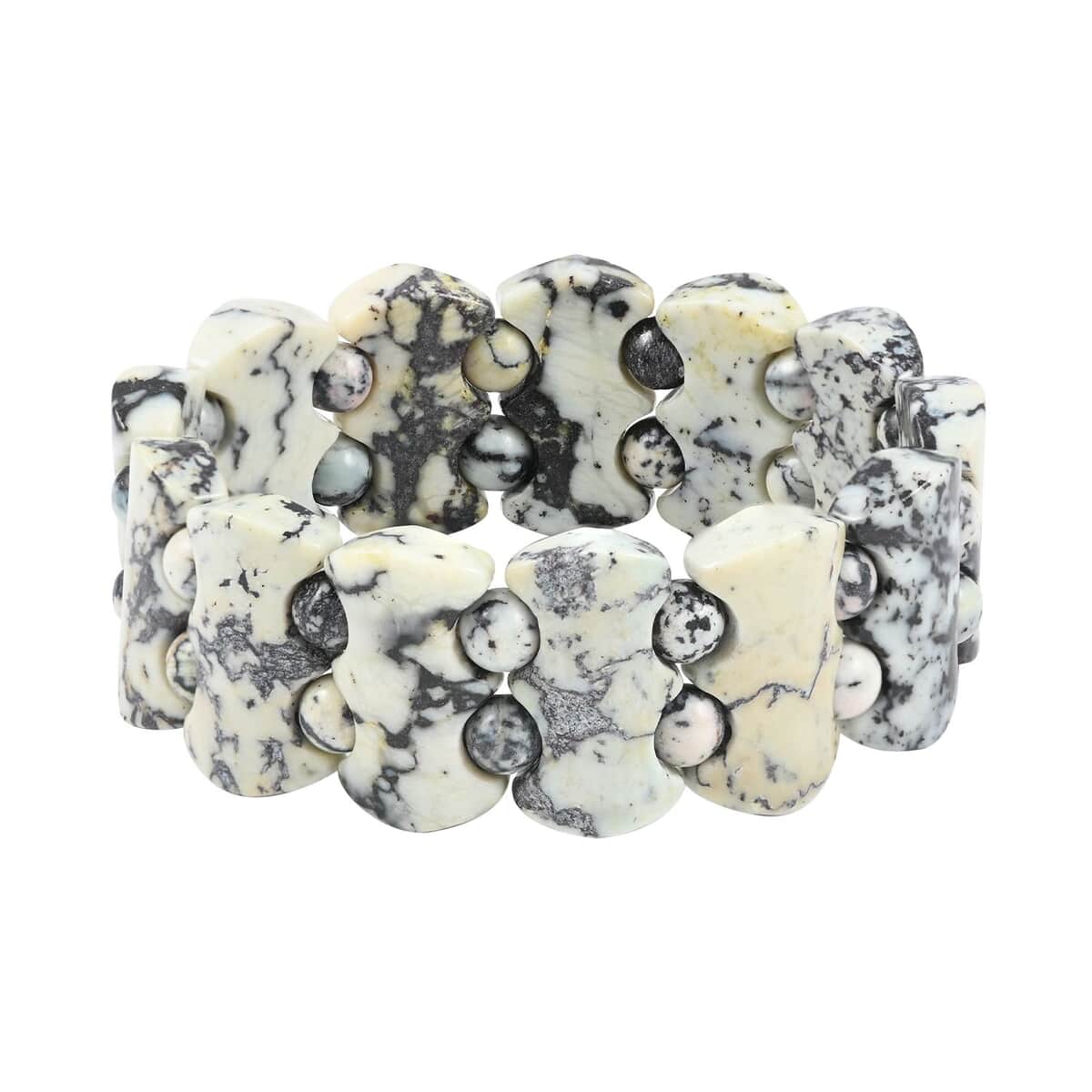 Lab Created White Turquoise Block Stretch Bracelet 255.00 ctw image number 0