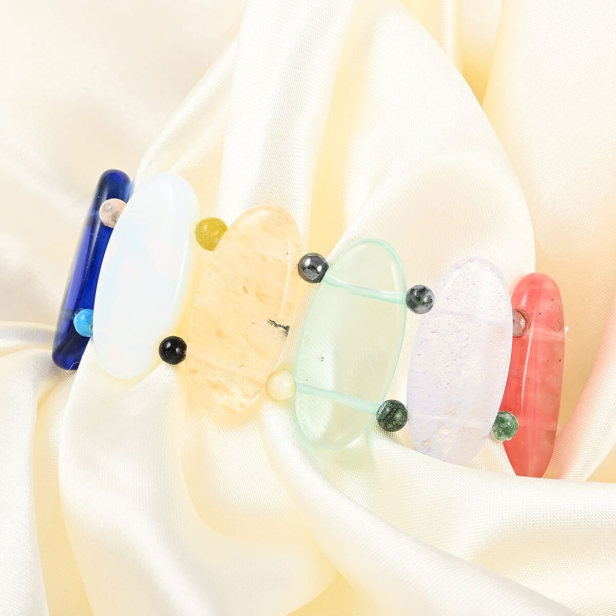 Multi Gemstone Section Stretch Bracelet 205.00 ctw image number 1