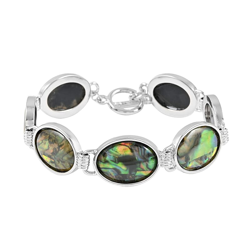 Abalone Shell Beaded Bracelet in Silvertone (8 In)