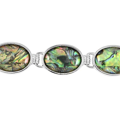 Abalone Shell Beaded Bracelet in Silvertone (8 In)