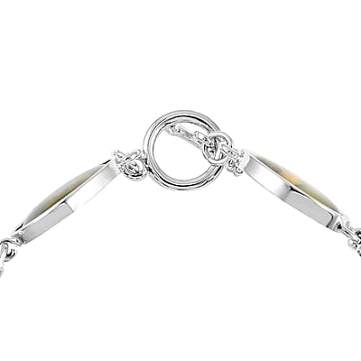 Abalone Shell Beaded Bracelet in Silvertone (8 In)