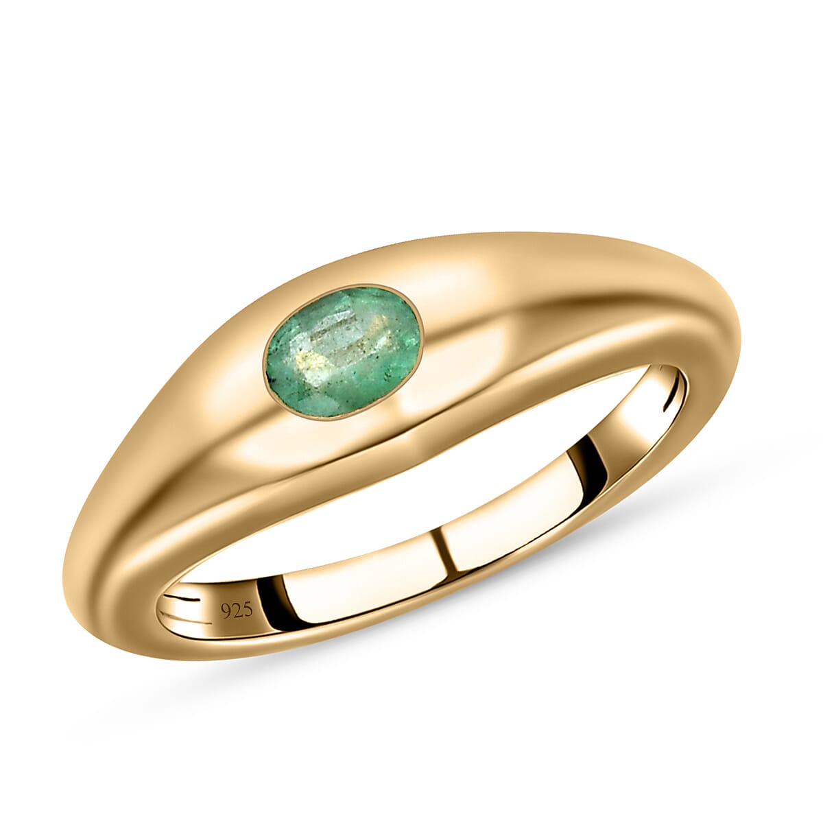 Emerald 0.30 ctw Solitaire Ring in Vermeil YG Over Sterling Silver (Size 11.5)