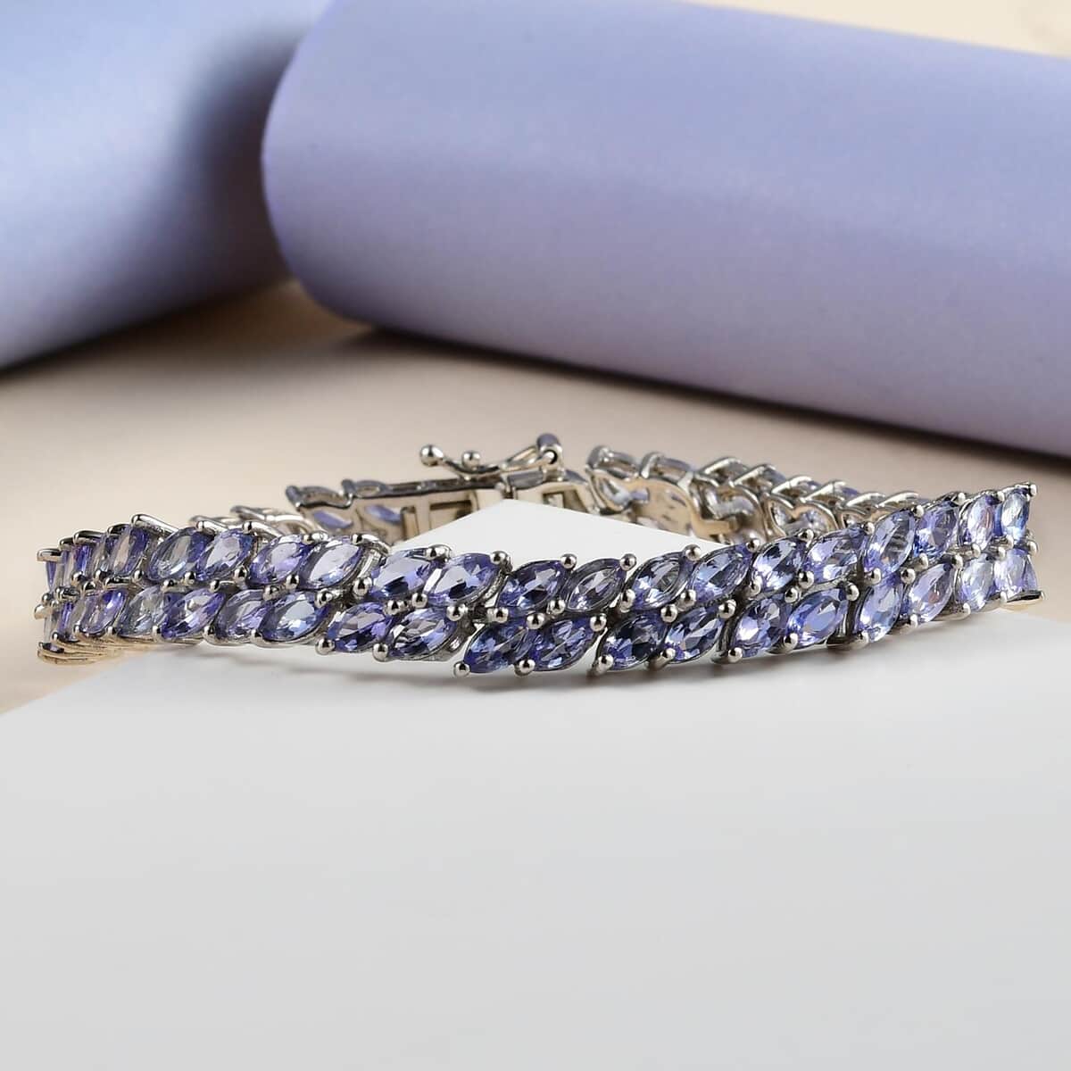 Tanzanite Double-Row Link Bracelet in Platinum Over Sterling Silver (6.50 In) 12.20 Grams 12.00 ctw image number 1