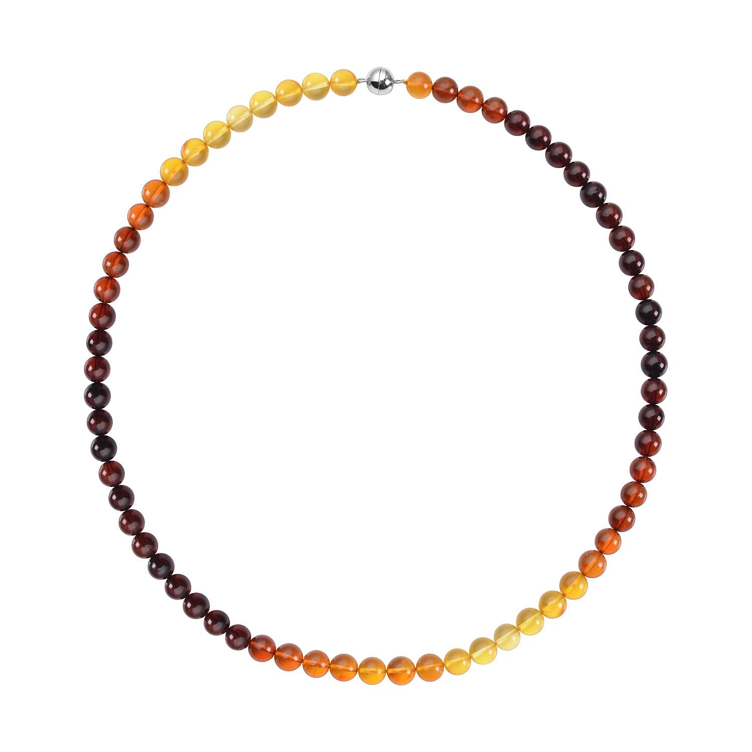 Baltic Multi Color Amber Beaded Necklace 20 Inches in Rhodium Over Sterling Silver 60.50 ctw