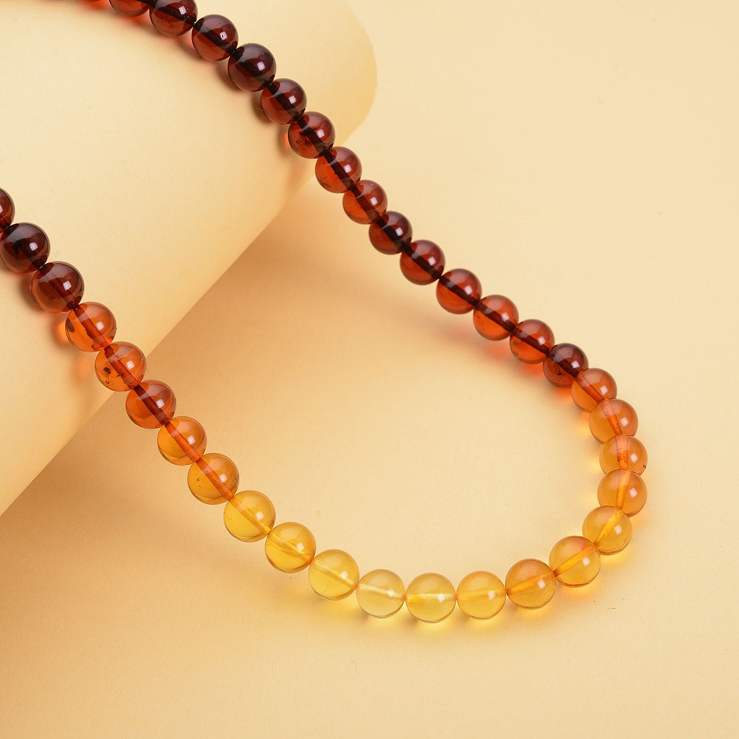 Baltic Multi Color Amber Beaded Necklace 20 Inches in Rhodium Over Sterling Silver 60.50 ctw