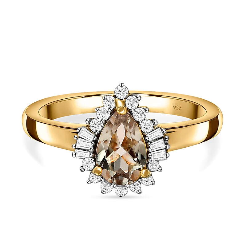 Turkizite and White Diamond 1.05 ctw Ring in 18K Vermeil Yellow Gold Over Sterling Silver (Size 10.0)