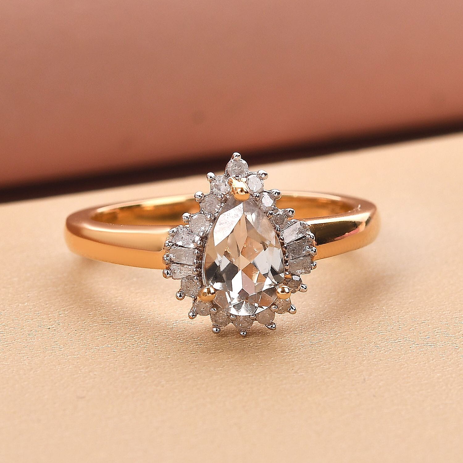 Turkizite and White Diamond 1.05 ctw Ring in 18K Vermeil Yellow Gold Over Sterling Silver (Size 10.0)