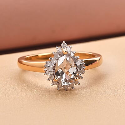 Turkizite and White Diamond 1.05 ctw Ring in 18K Vermeil Yellow Gold Over Sterling Silver (Size 10.0)