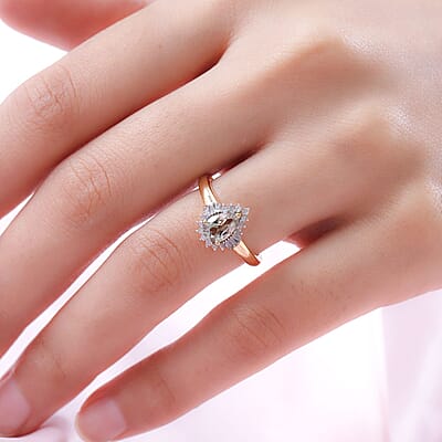 Turkizite and White Diamond 1.05 ctw Ring in 18K Vermeil Yellow Gold Over Sterling Silver (Size 10.0)