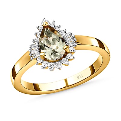 Turkizite and White Diamond 1.05 ctw Ring in 18K Vermeil Yellow Gold Over Sterling Silver (Size 10.0)