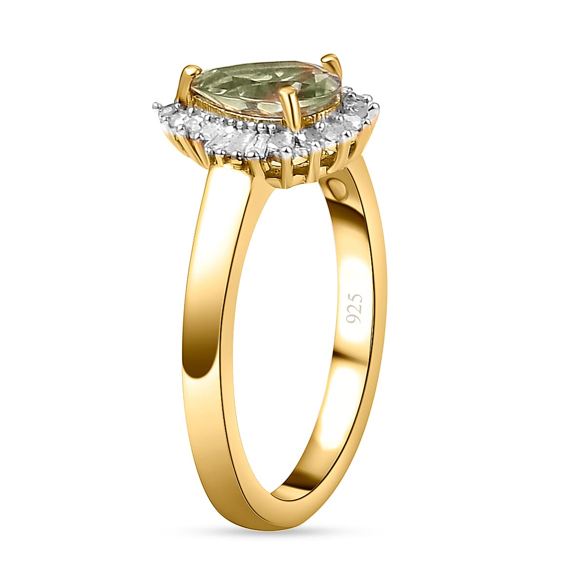 Turkizite and White Diamond 1.05 ctw Ring in 18K Vermeil Yellow Gold Over Sterling Silver (Size 10.0)