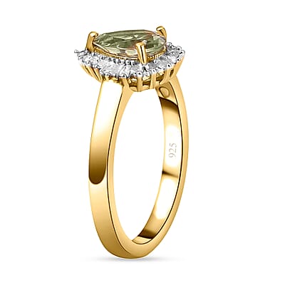 Turkizite and White Diamond 1.05 ctw Ring in 18K Vermeil Yellow Gold Over Sterling Silver (Size 10.0)