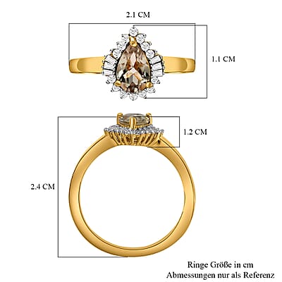 Turkizite and White Diamond 1.05 ctw Ring in 18K Vermeil Yellow Gold Over Sterling Silver (Size 10.0)